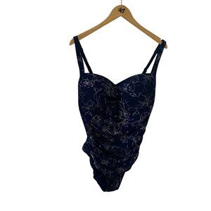 NipTuck Swim Women's One Piece Navy Blue Silver Floral Swim Suit - 12